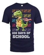 100 Days of School Dinosaur Superhero T-Shirt - navy t-shirt on white background