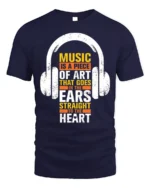 Music Is Art That Hits the Heart T-Shirt for Music Fans - navy t-shirt on white background