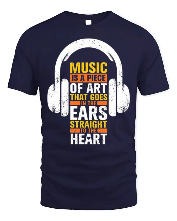 Music Is Art That Hits the Heart T-Shirt for Music Fans - navy t-shirt on white background