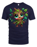 Cute Tree Sprout Character T-Shirt Soft Cotton - navy t-shirt on white background