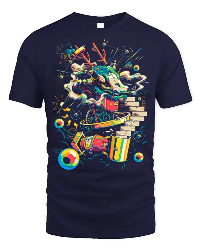 Cyber Dragon Graffiti T-Shirt Futuristic Street Art - navy t-shirt on white background