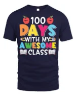 100 Days With My Awesome Class Teacher T-Shirt - navy t-shirt on white background