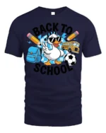 Funny Duck Back to School T-Shirt for Kids Boys Girls - navy t-shirt on white background