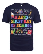 Happy First Day of School Rainbow T-Shirt Gift - navy t-shirt on white background
