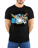 Funny Duck Back to School T-Shirt for Kids Boys Girls - model wearing black shirt, hands behind back