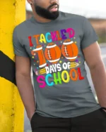 I Tackled 100 Days of School Football T-Shirt - model in grey shirt leaning against column