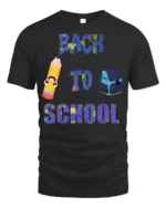 Back to School Pencil and Backpack T-Shirt Fun - black t-shirt on white background