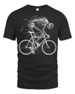 Skeleton Biker Ghost Rider Cycling Graphic T-Shirt - black t-shirt on white background