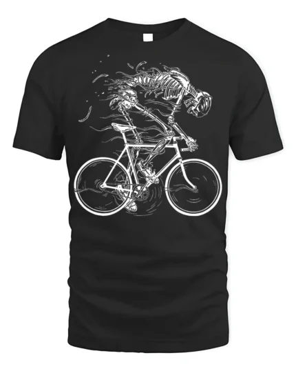 Skeleton Biker Ghost Rider Cycling Graphic T-Shirt - black t-shirt on white background