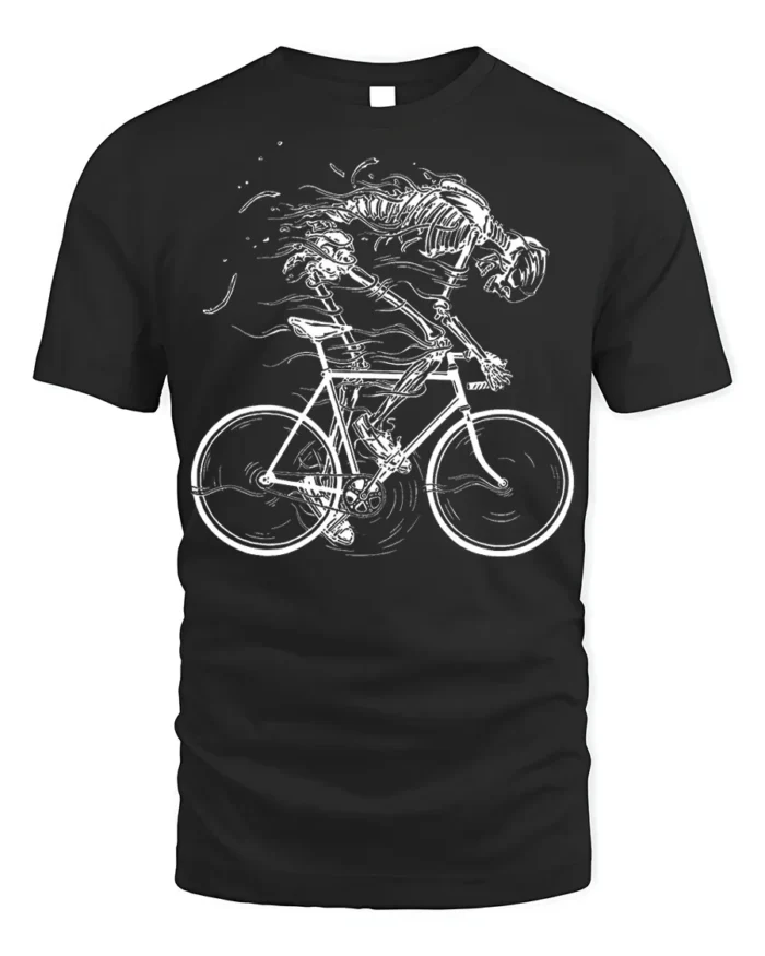 Skeleton Biker Ghost Rider Cycling Graphic T-Shirt - black t-shirt on white background