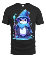 Wizard Penguin Magic Ice Staff Cute T-Shirt - black t-shirt on white background