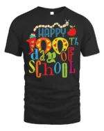 Happy 100th Day of School Cute Kids Colorful T-Shirt - black t-shirt on white background
