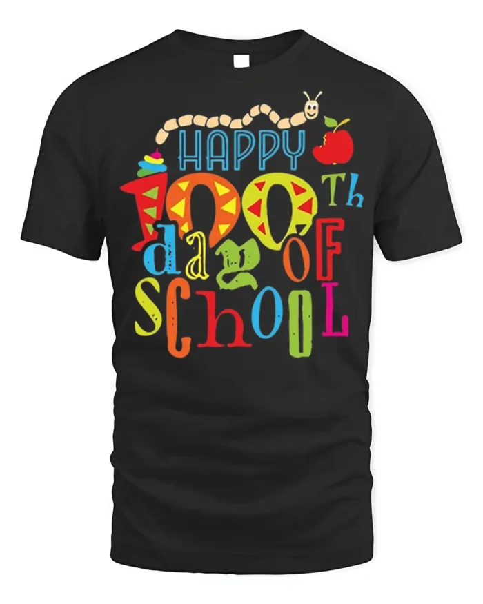 Happy 100th Day of School Cute Kids Colorful T-Shirt - black t-shirt on white background