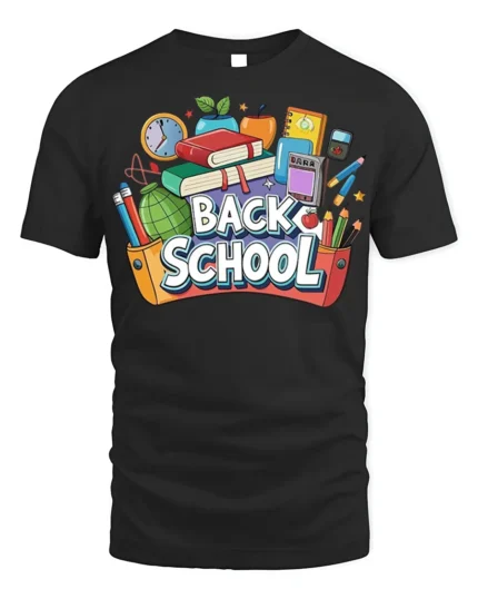 Colorful Back to School T-Shirt - black t-shirt on white background
