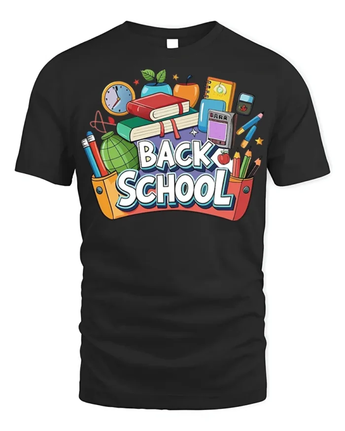 Colorful Back to School T-Shirt - black t-shirt on white background