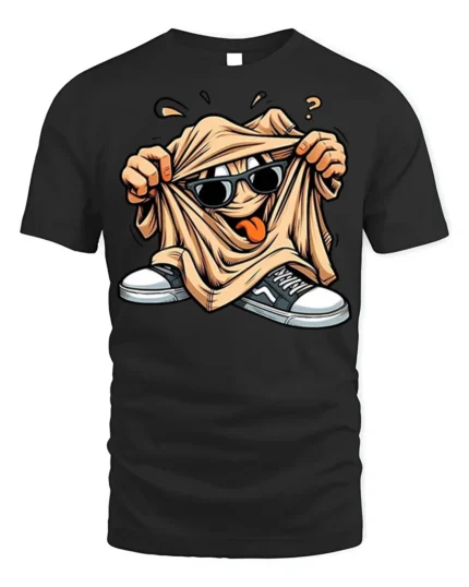 Cool Cartoon Graphic T-Shirt with Sunglasses Dude - black t-shirt on white background