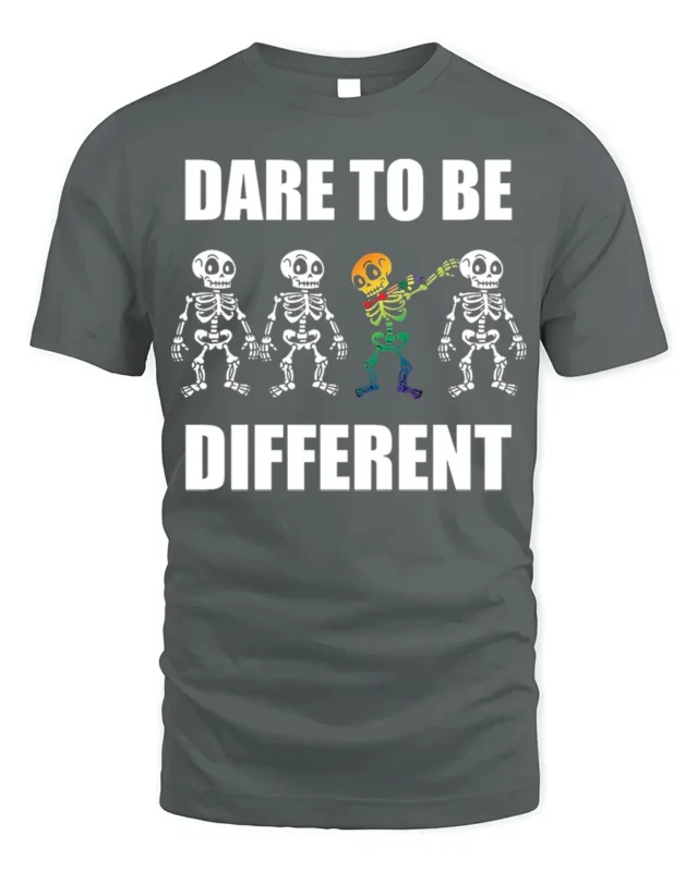 Dare to Be Different Skeleton Rainbow T-Shirt - gray t-shirt on white background