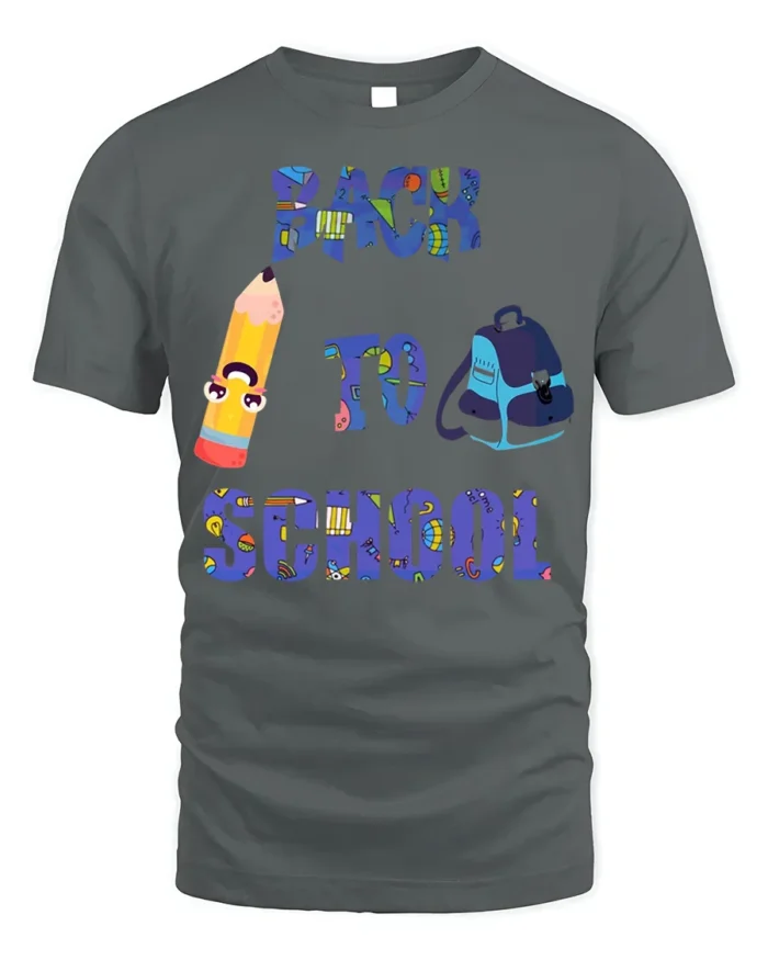 Back to School Pencil and Backpack T-Shirt Fun - gray t-shirt on white background