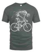 Skeleton Biker Ghost Rider Cycling Graphic T-Shirt - gray t-shirt on white background