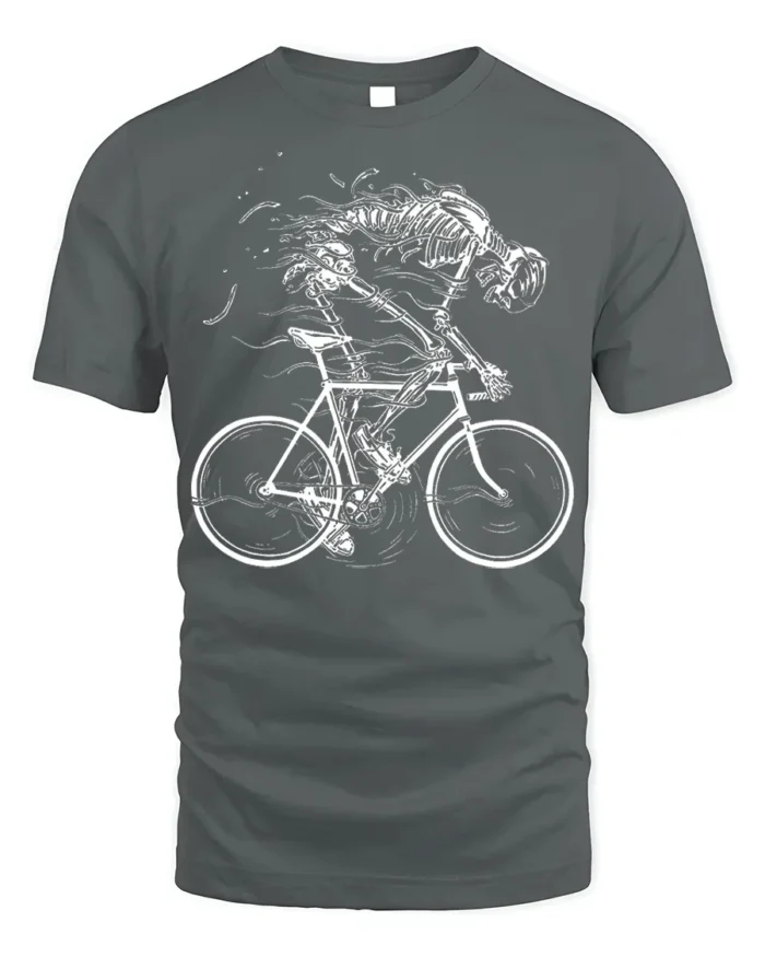 Skeleton Biker Ghost Rider Cycling Graphic T-Shirt - gray t-shirt on white background