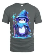 Wizard Penguin Magic Ice Staff Cute T-Shirt - gray t-shirt on white background