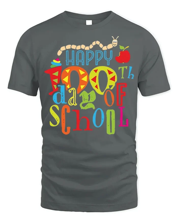 Happy 100th Day of School Cute Kids Colorful T-Shirt - gray t-shirt on white background