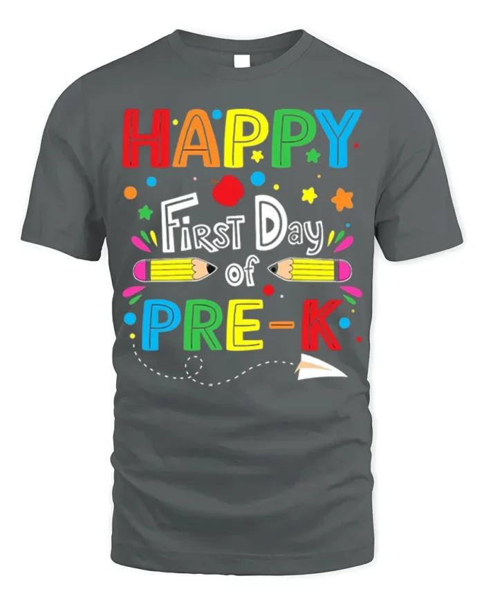 Happy First Day of Pre-K T-Shirt Colorful Tee - gray t-shirt on white background