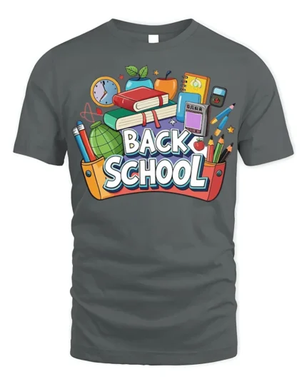 Colorful Back to School T-Shirt - gray t-shirt on white background