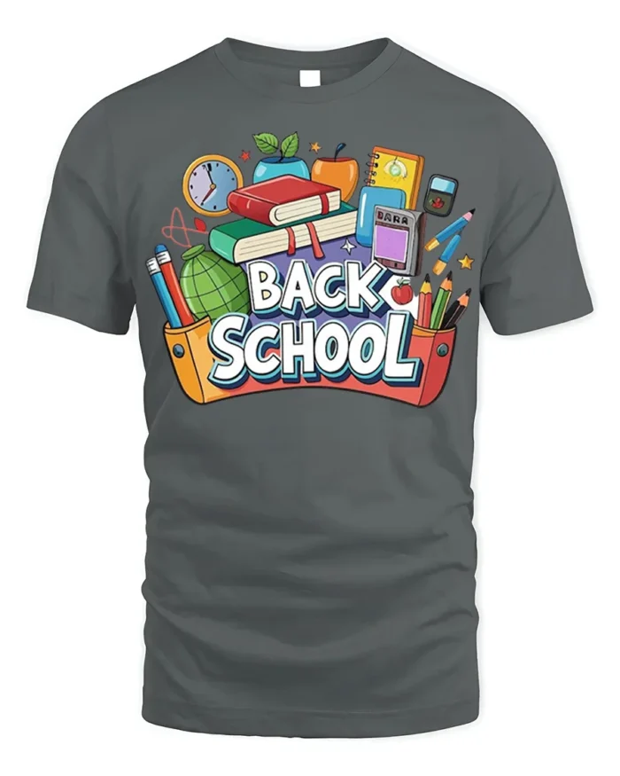 Colorful Back to School T-Shirt - gray t-shirt on white background