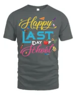 Happy Last Day of School T-Shirt Colorful Design - gray t-shirt on white background