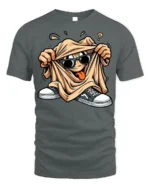 Cool Cartoon Graphic T-Shirt with Sunglasses Dude - gray t-shirt on white background