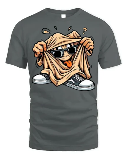 Cool Cartoon Graphic T-Shirt with Sunglasses Dude - gray t-shirt on white background