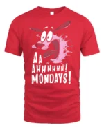 Screaming Dog Cartoon Aaah Mondays T-Shirt Funny - red t-shirt on white background
