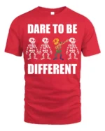 Dare to Be Different Skeleton Rainbow T-Shirt - red t-shirt on white background