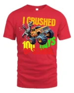 I Crushed 100 Days of School Monster Truck T-Shirt - red t-shirt on white background
