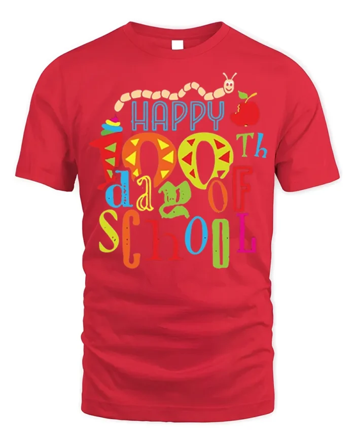 Happy 100th Day of School Cute Kids Colorful T-Shirt - red t-shirt on white background