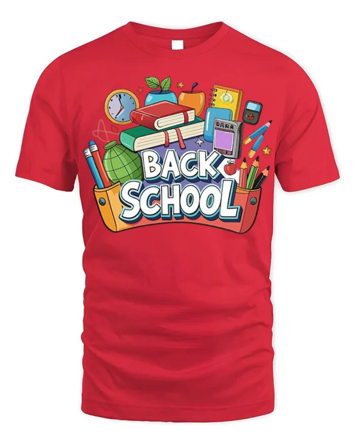 Colorful Back to School T-Shirt - red t-shirt on white background