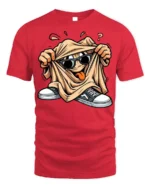 Cool Cartoon Graphic T-Shirt with Sunglasses Dude - red t-shirt on white background