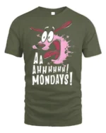 Screaming Dog Cartoon Aaah Mondays T-Shirt Funny - military green t-shirt on white background