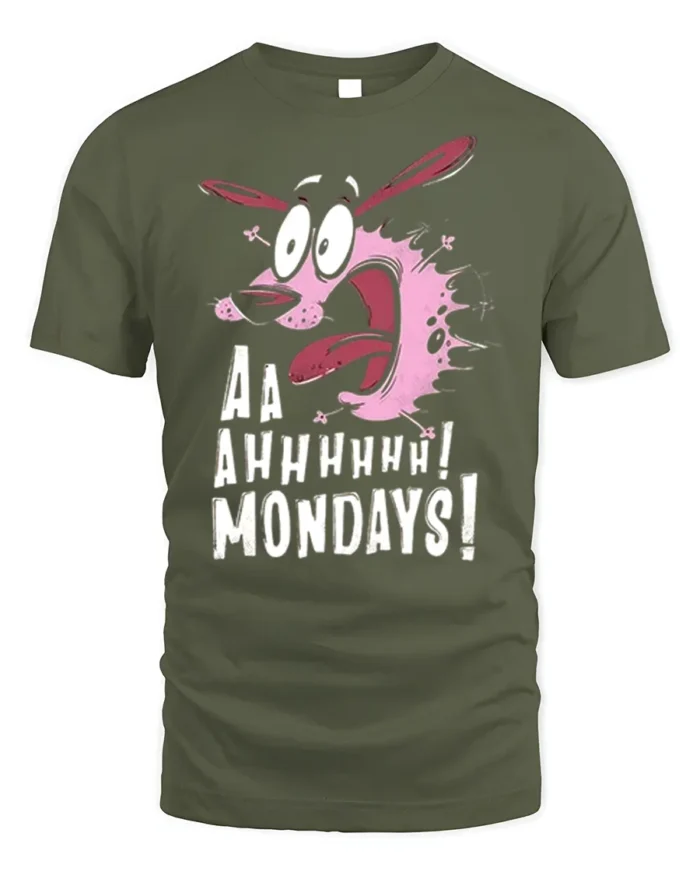 Screaming Dog Cartoon Aaah Mondays T-Shirt Funny - military green t-shirt on white background