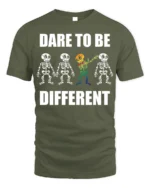 Dare to Be Different Skeleton Rainbow T-Shirt - military green t-shirt on white background