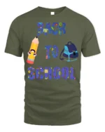 Back to School Pencil and Backpack T-Shirt Fun - military green t-shirt on white background