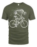 Skeleton Biker Ghost Rider Cycling Graphic T-Shirt - military green t-shirt on white background