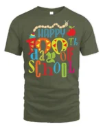 Happy 100th Day of School Cute Kids Colorful T-Shirt - military green t-shirt on white background