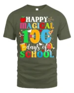 Happy Magical 100 Days of School T-Shirt Tee - military green t-shirt on white background