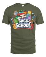 Colorful Back to School T-Shirt - military green t-shirt on white background