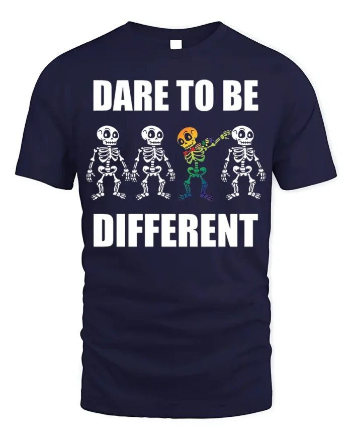 Dare to Be Different Skeleton Rainbow T-Shirt - navy t-shirt on white background