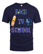 Back to School Pencil and Backpack T-Shirt Fun - navy t-shirt on white background