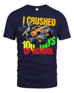 I Crushed 100 Days of School Monster Truck T-Shirt - navy t-shirt on white background