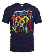 Happy 100th Day of School Cute Kids Colorful T-Shirt - navy t-shirt on white background